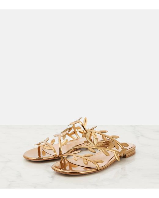 Gianvito Rossi Natural Flavia Metallic Leather Slides