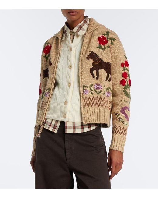 Polo Ralph Lauren Natural Intarsia Wool And Cotton Zip-Up Cardigan