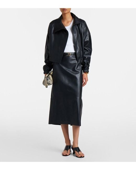 Vince Black Leather Bomber Jacket