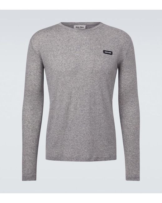 Miu Miu Gray Logo Cotton Jersey T-Shirt for men