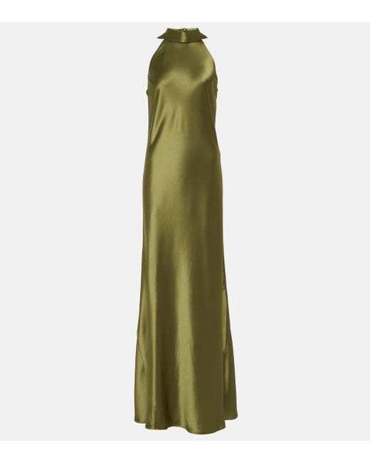 Robe longue Sienna en satin Galvan en coloris Green