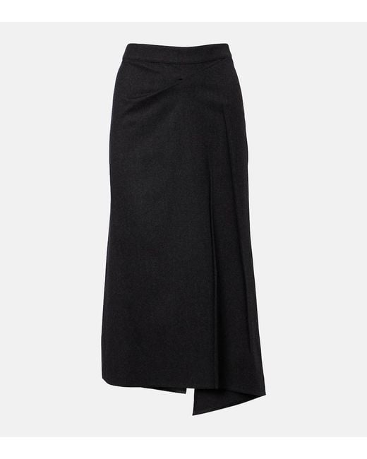 Victoria Beckham Black Draped Virgin Wool Midi Skirt