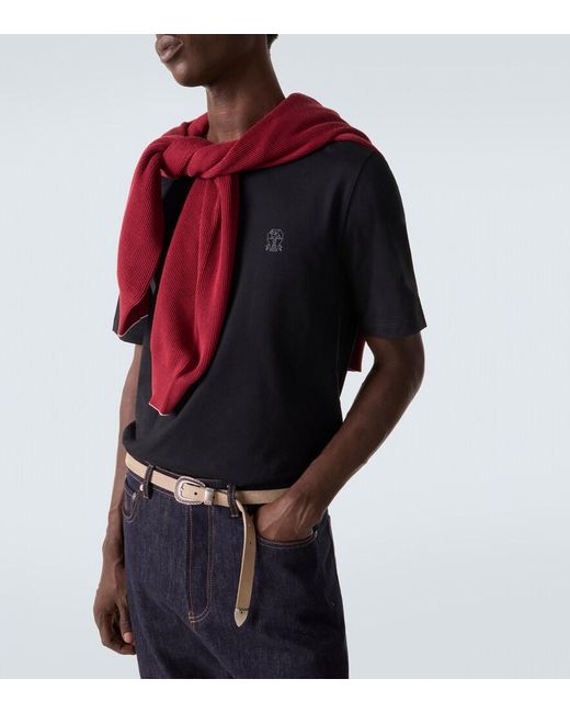 Brunello Cucinelli Black Printed Cotton Jersey T-Shirt for men