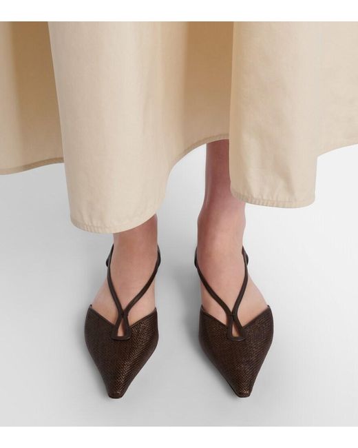 Max Mara Brown Volpino Leather-Trimmed Woven Ballet Flats