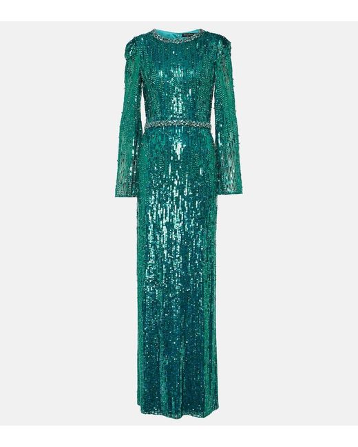 Jenny Packham Green Embellished Gown