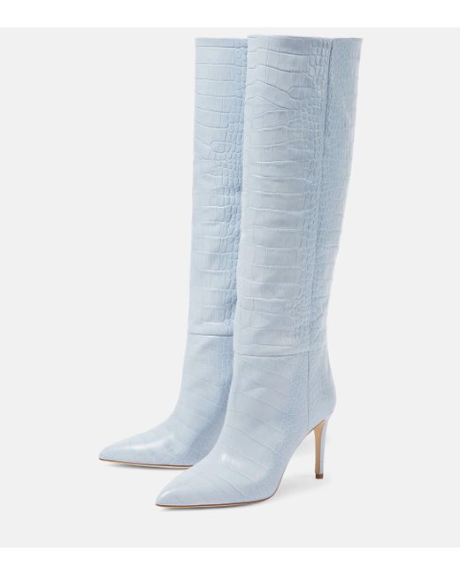 Paris Texas Blue Croc-effect Leather Knee-high Boots