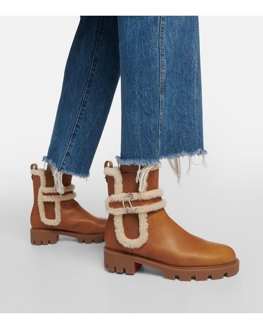 Christian Louboutin Brown Cl Chelsea Shearling-Trimmed Ankle Boots