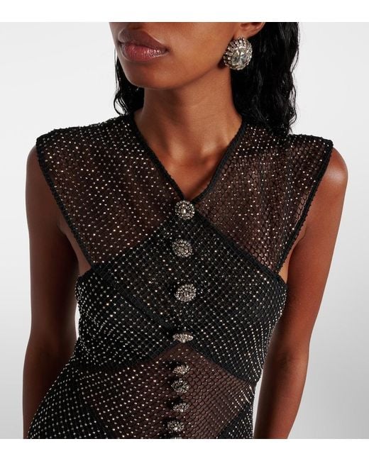 Self-Portrait Black Embellished Fishnet Maxi Dress