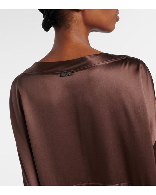 Brunello Cucinelli Brown Silk Satin Blouse