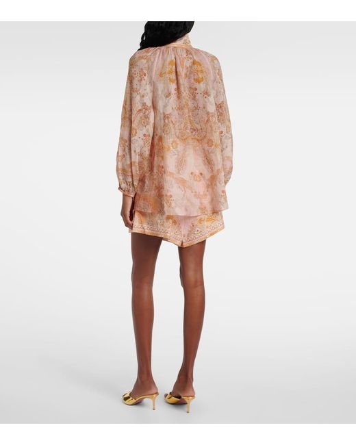Zimmermann Brown Acacia Billow Printed Ramie Blouse