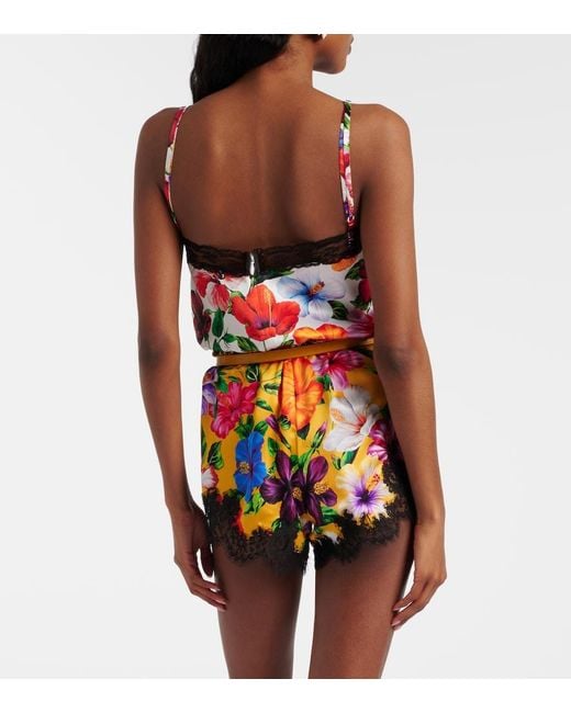 Dolce & Gabbana Multicolor Floral Lace-Trimmed Silk-Blend Shorts