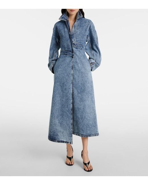 Alaïa Blue Alaã¯A Long Denim Spiral Trench