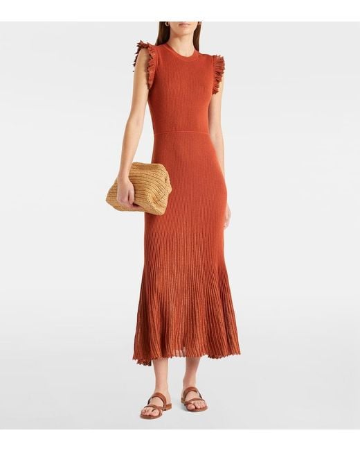 Ulla Johnson Orange Noelle Knitted Lame Midi Dress