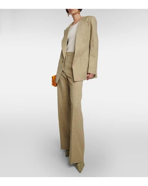Victoria Beckham Natural High-rise Wool-blend Flared Pants