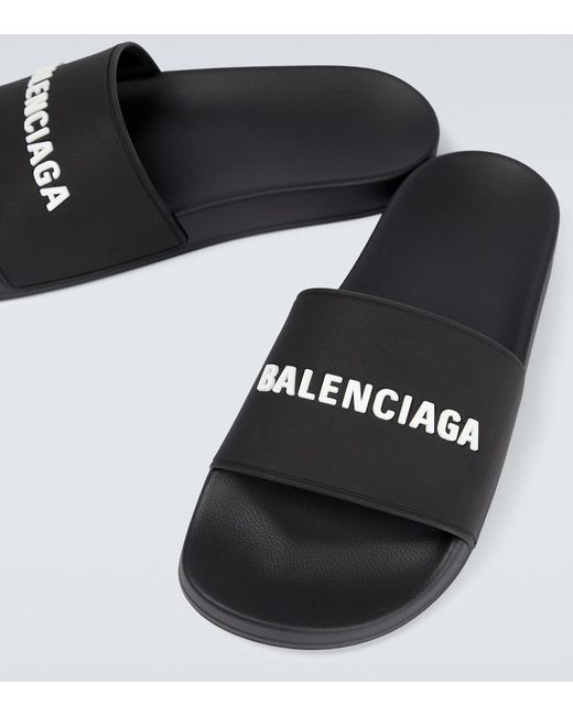 Balenciaga Black Logo Rubber Pool Sliders for men
