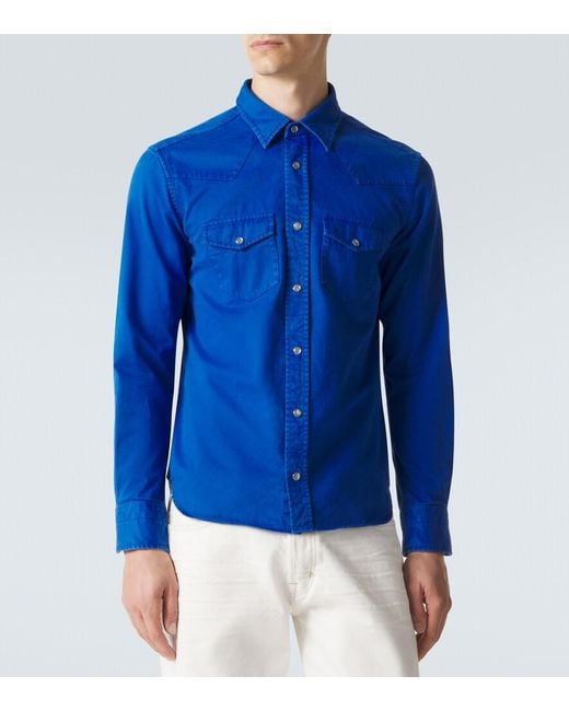 Tom Ford Blue Cotton Twill Western Shirt for men