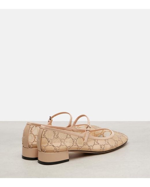 Escarpins Babies En Résille À Finitions En Cuir Verni Et À Cristaux Charline Gucci en coloris Natural