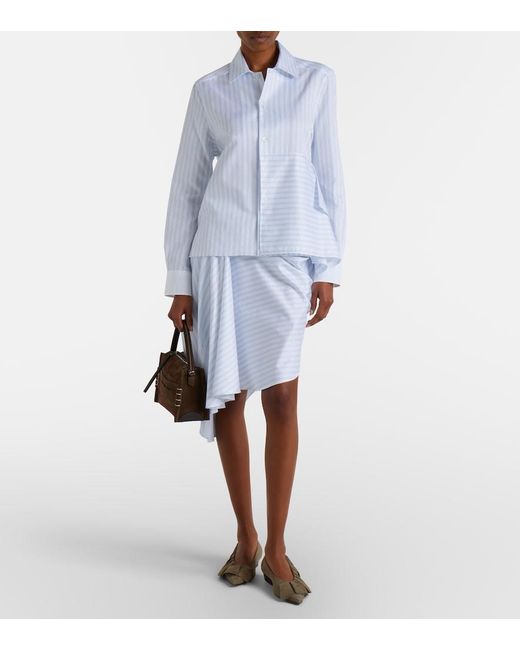 JW Anderson Striped Asymmetric Cotton Poplin Shirt in White 