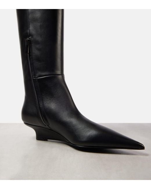 Totême  Black Sharp Leather Knee-High Boots
