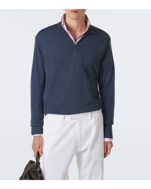 Sunspel Blue Wool Half-Zip Sweater for men