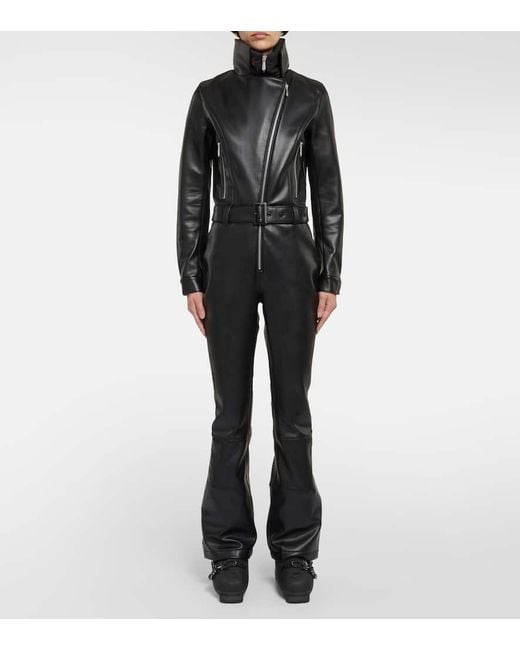 Perfect Moment Black Belted Faux Leather Ski Suit