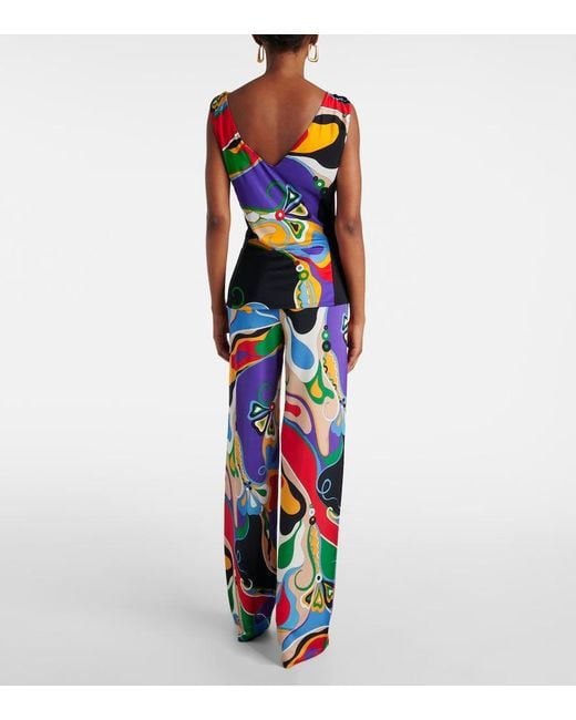 Emilio Pucci Blue Printed Tie-Neck Top