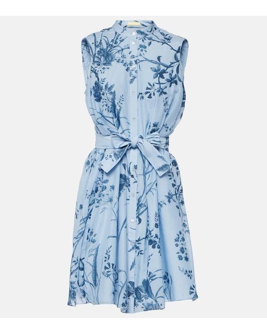 Erdem Blue Printed Cotton Silk Voile Minidress