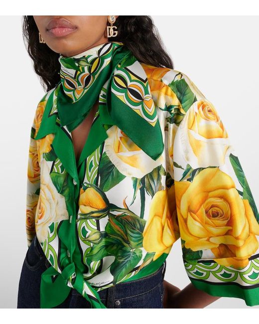 Dolce & Gabbana Green Bedrucktes Tuch aus Seiden-Twill