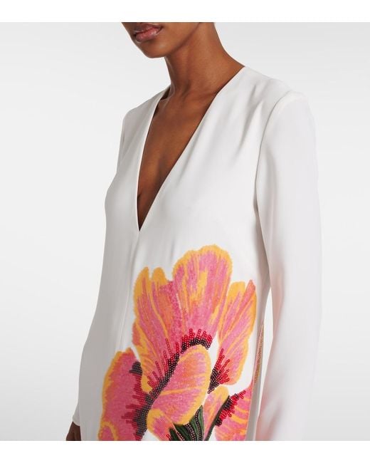 Costarellos White Jennis Floral Sequined Crepe Maxi Dress