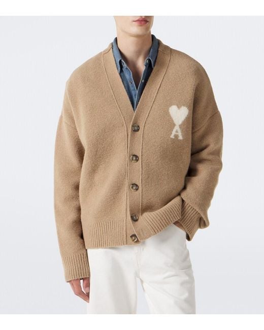 AMI Natural Ami De Cour Wool-Blend Cardigan for men