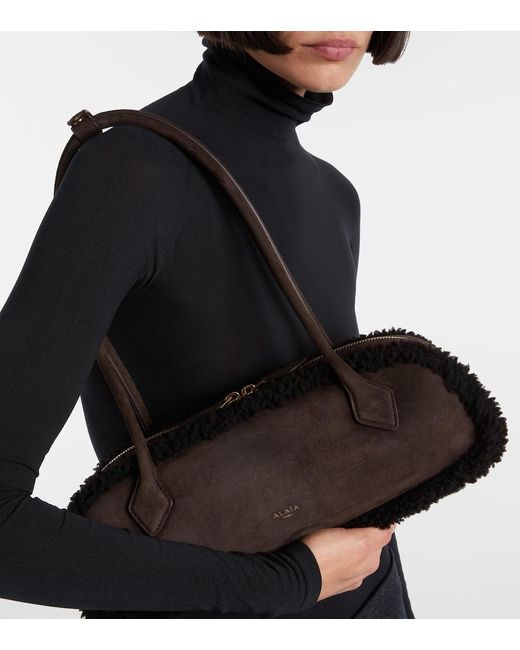 Alaïa Black Le Teckel Medium Suede Shoulder Bag