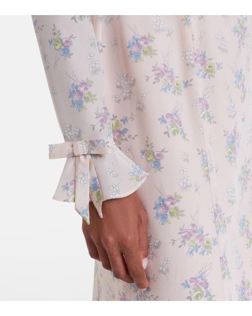 Alessandra Rich Natural Floral Open-Back Silk Midi Dress