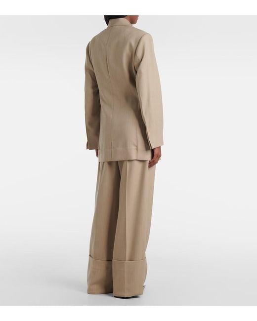 Victoria Beckham Natural Belted Wool Blazer