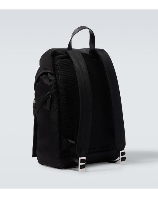 Prada Black Re-Nylon Leather-Trimmed Backpack for men