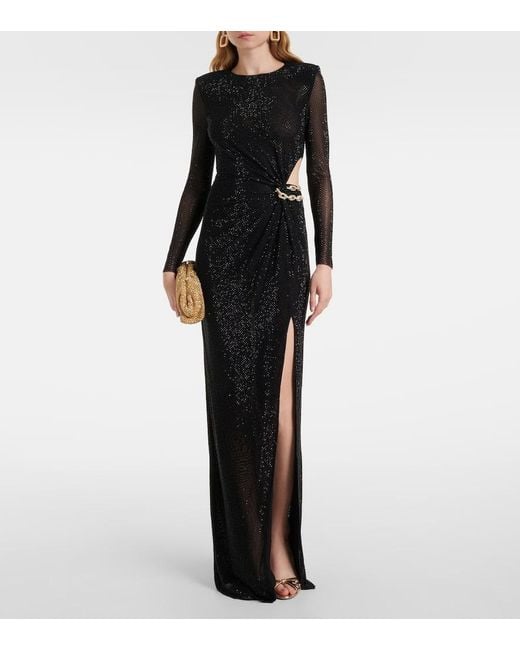 Self-Portrait Black Maxikleid Aus Mesh Mit Verzierungen