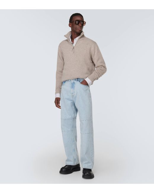 Allude White Cashmere Half-zip Sweater for men
