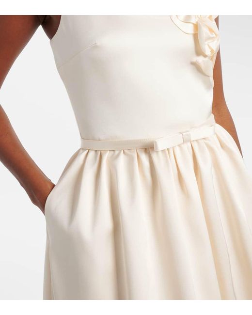 Self-Portrait White Bridal Floral-Applique Satin Midi Dress