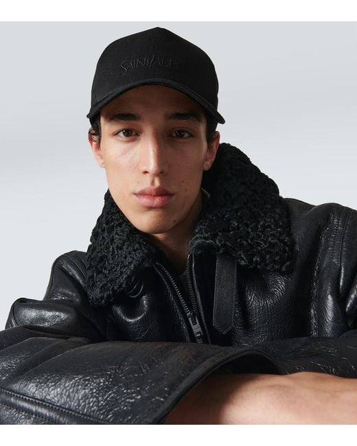 Saint Laurent Black Logo Embroidered Cap for men