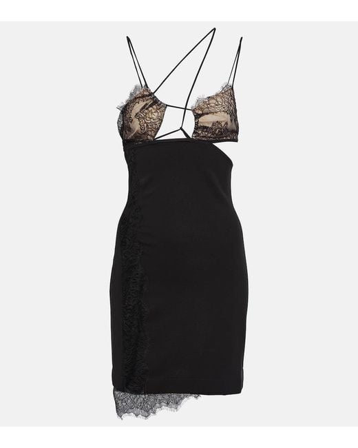 Nensi Dojaka Black Lace-Trimmed Minidress