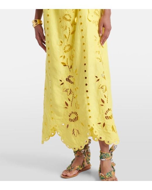 Robe Longue Richelieu En Lin Melange Farm Rio en coloris Yellow