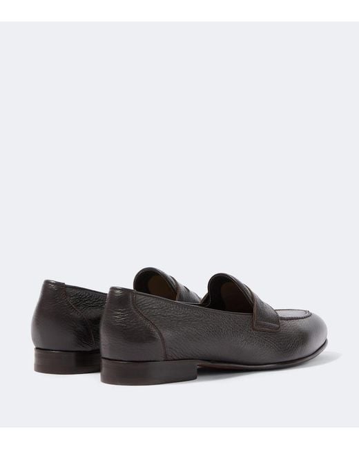Brioni Brown Appia Grained Leather Penny Loafers for men