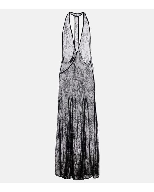 Adriana Degreas White Sheer Open-Back Lace Maxi Dress