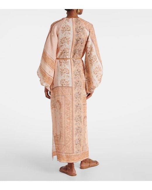 Zimmermann Natural Lucky Printed Linen Midi Dress