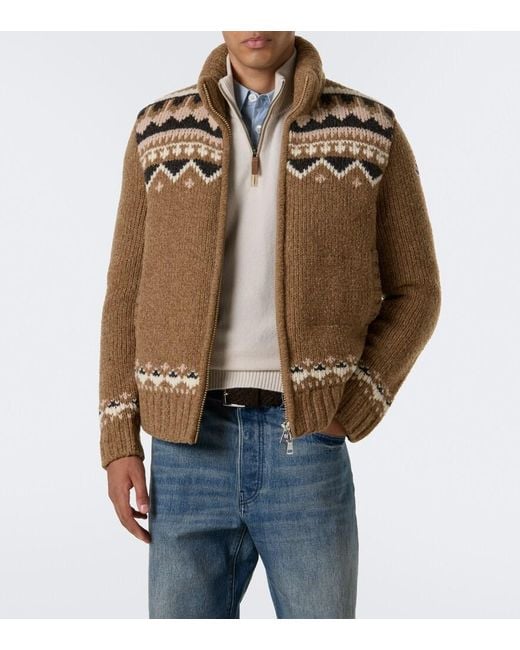 Moncler Brown Jacquard Wool-Blend Down Jacket for men