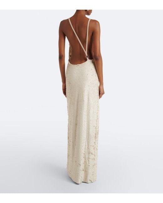 Coperni White Draped Open-Back Sequined Maxi Dress