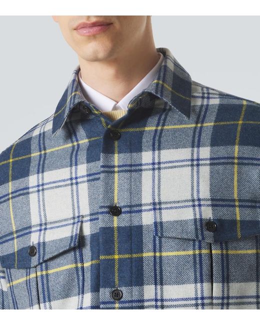 Dunhill Blue Plaid Cashmere Overshirt for men