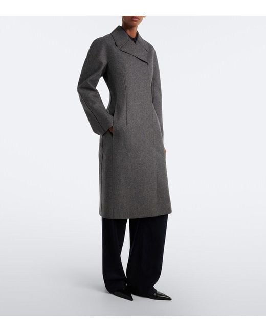 Jil Sander Gray Double-Breasted Virgin Wool Coat