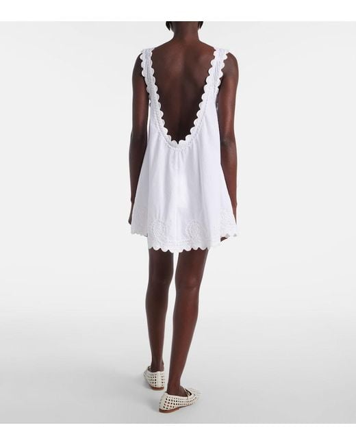 Juliet Dunn White Embroidered Cotton Poplin Minidress