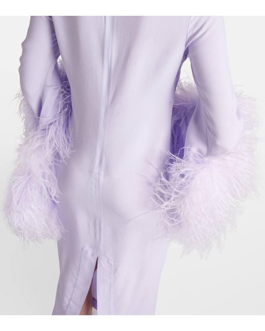 ‎Taller Marmo White Del Rio Feather-trimmed Crepe Midi Dress