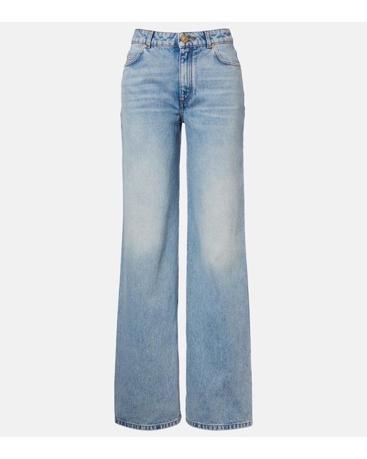 Balmain Blue Mid-Rise Wide-Leg Jeans
